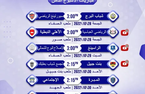 Football Lebanon - مواعيد مباريات الأسبوع الثامن من دوري الدرجة الثانية