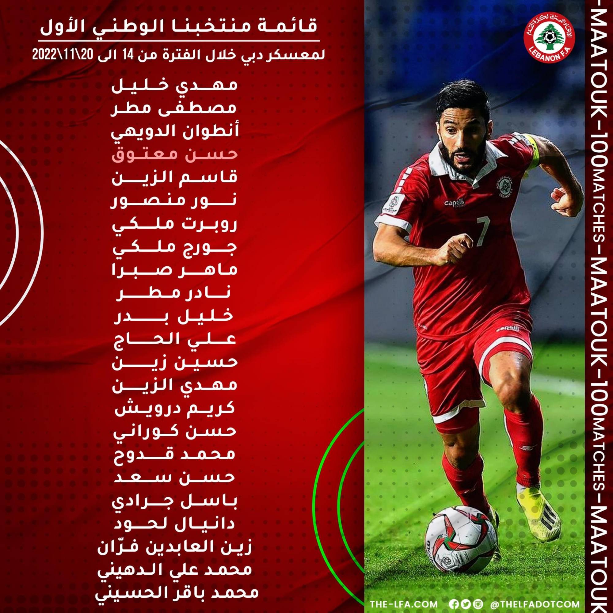 Football Lebanon - قائمة المنتخب اللبناني لمعسكر دبي
