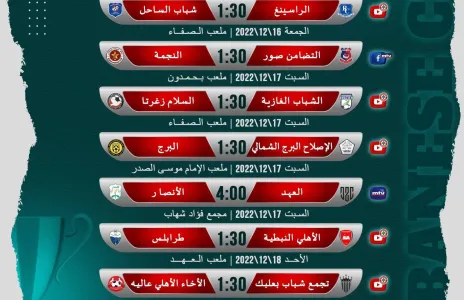 Football Lebanon - جدول مباريات دور الـ16 لبطولة كأس لبنان