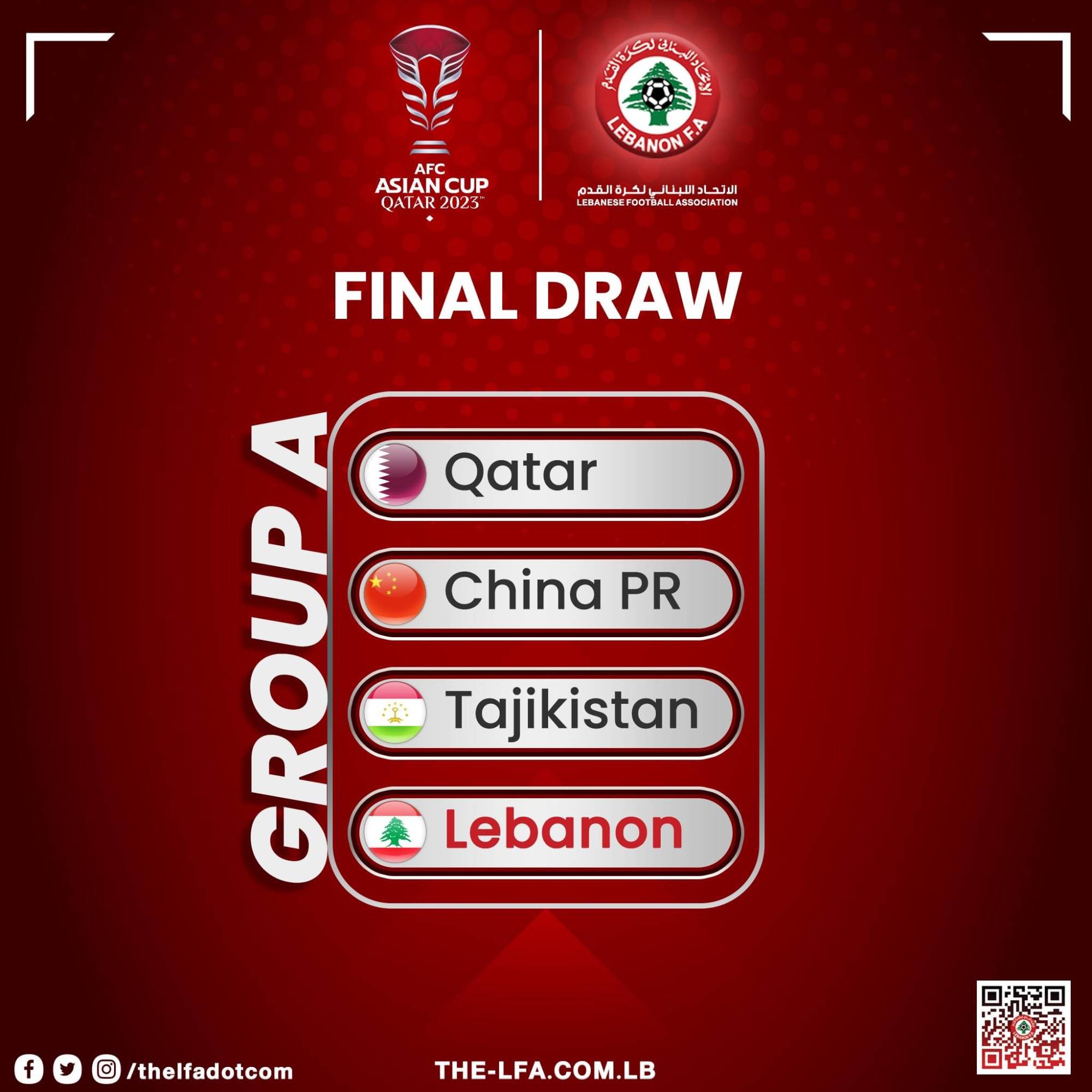 Football Lebanon - لبنان في المجموعة الأولى لبطولة كأس آسيا الى جانب قطر الصين وطاجيكستان