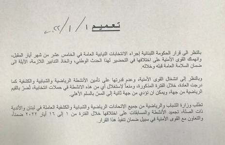 Football Lebanon - تعميم صارد عن وزارة الشباب والرياضة