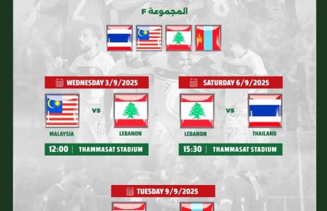 Football Lebanon - مواعيد مباريات منتخبنا الأولمبي ضمن المجموعة السادسة من تصفيات كأس آسيا دون 23 عامًا - السعودية 2026