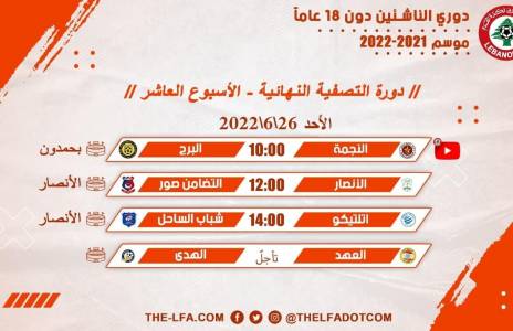Football Lebanon - مباريات الأسبوع العاشر لدوري الناشئين دون 18 عاماً