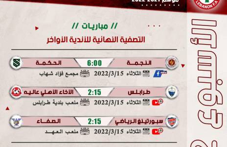 Football Lebanon - مباريات الأسبوع الثاني من التصفية النهائية للأندية الأواخر