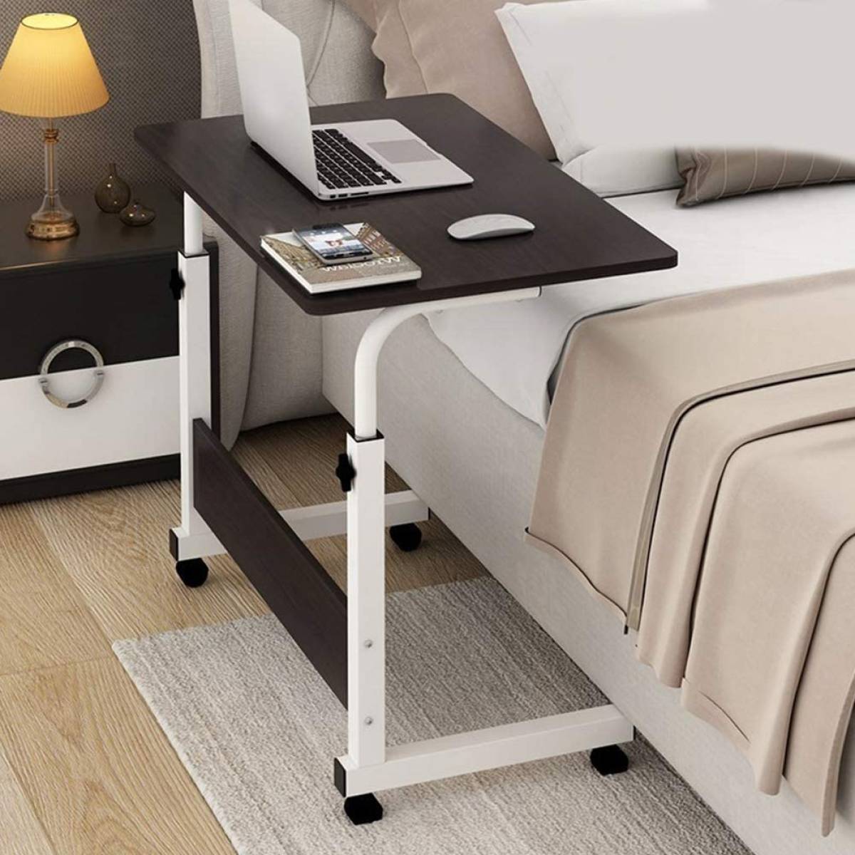 Mascube Laptop Table Stand Adjustable Folding Side With Wheels 60x40cm#cptb07-04 Black