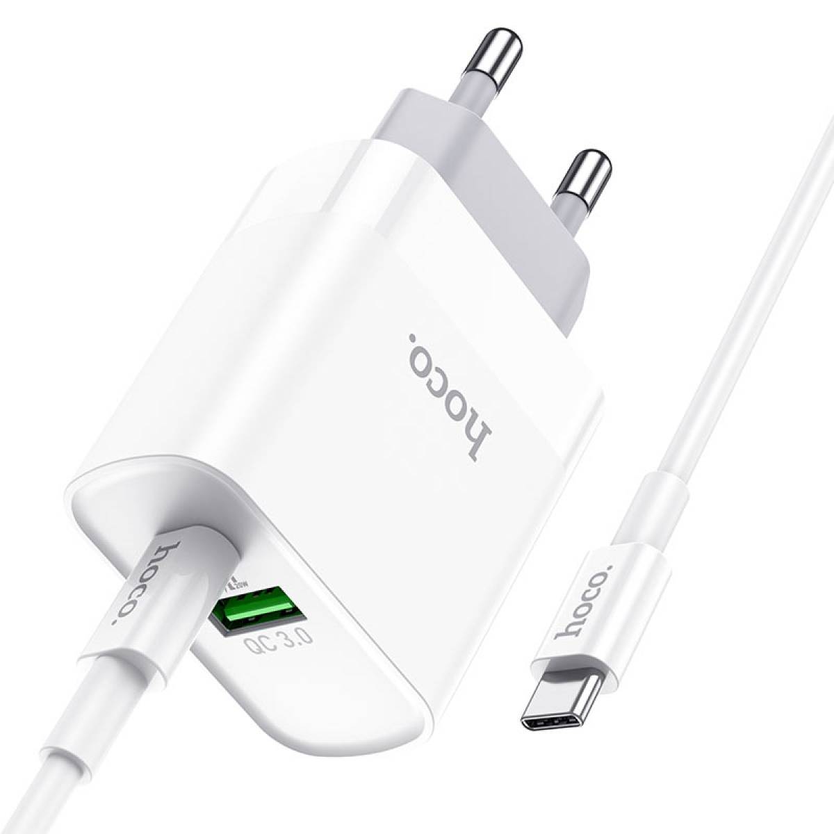 Hoco Wall charger C80A Rapido PD20W + QC3.0 EU set with cable Type-C to Type-C cable.