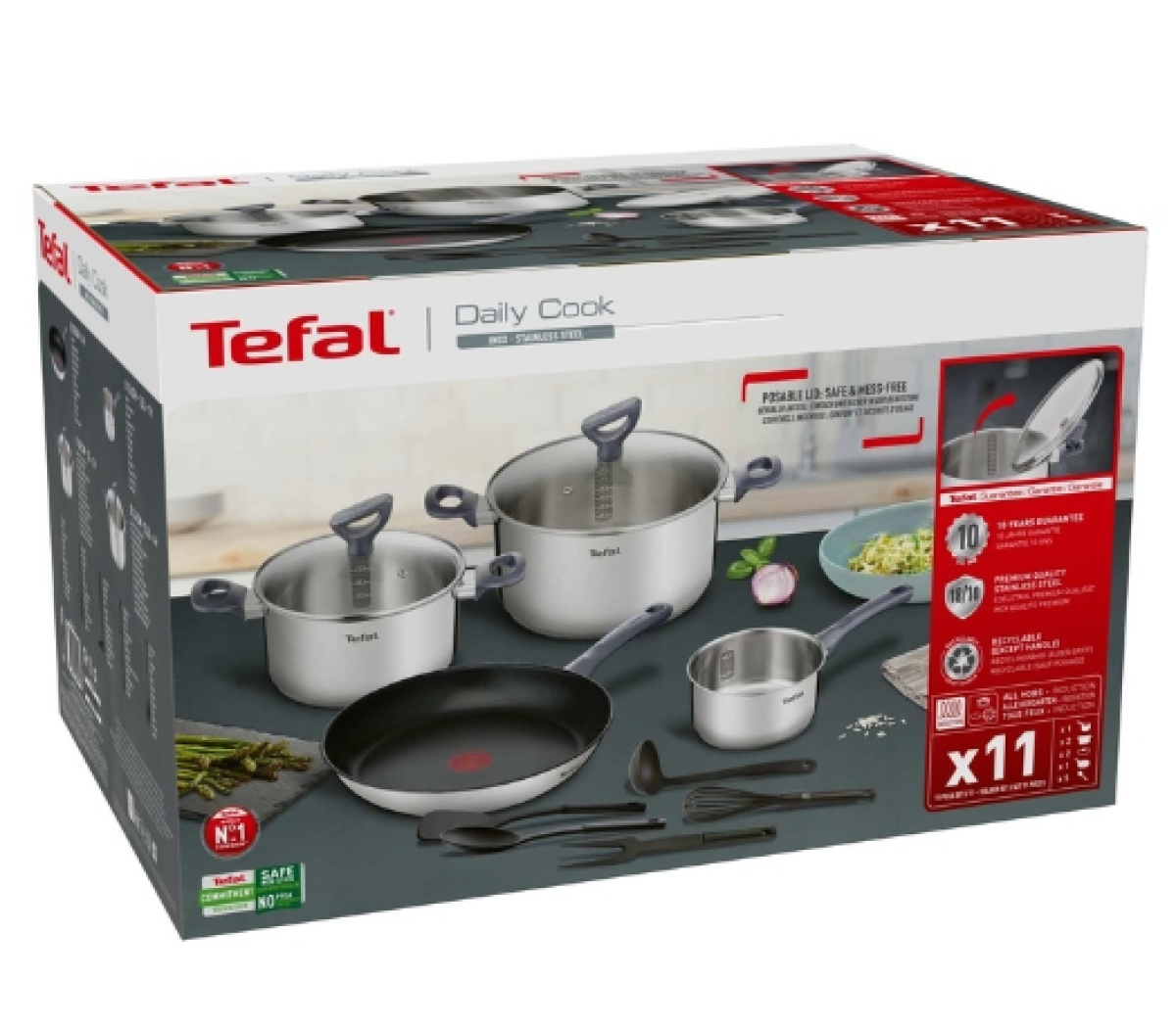 Tefal Daily Cook Cookware Set with Frying Pan 28 cm, Pots 20/24 cm and Saucepan 16 cm Stainless Steel