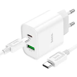 Hoco Wall charger C80A Rapido PD20W + QC3.0 EU set with cable Type-C to Type-C cable.