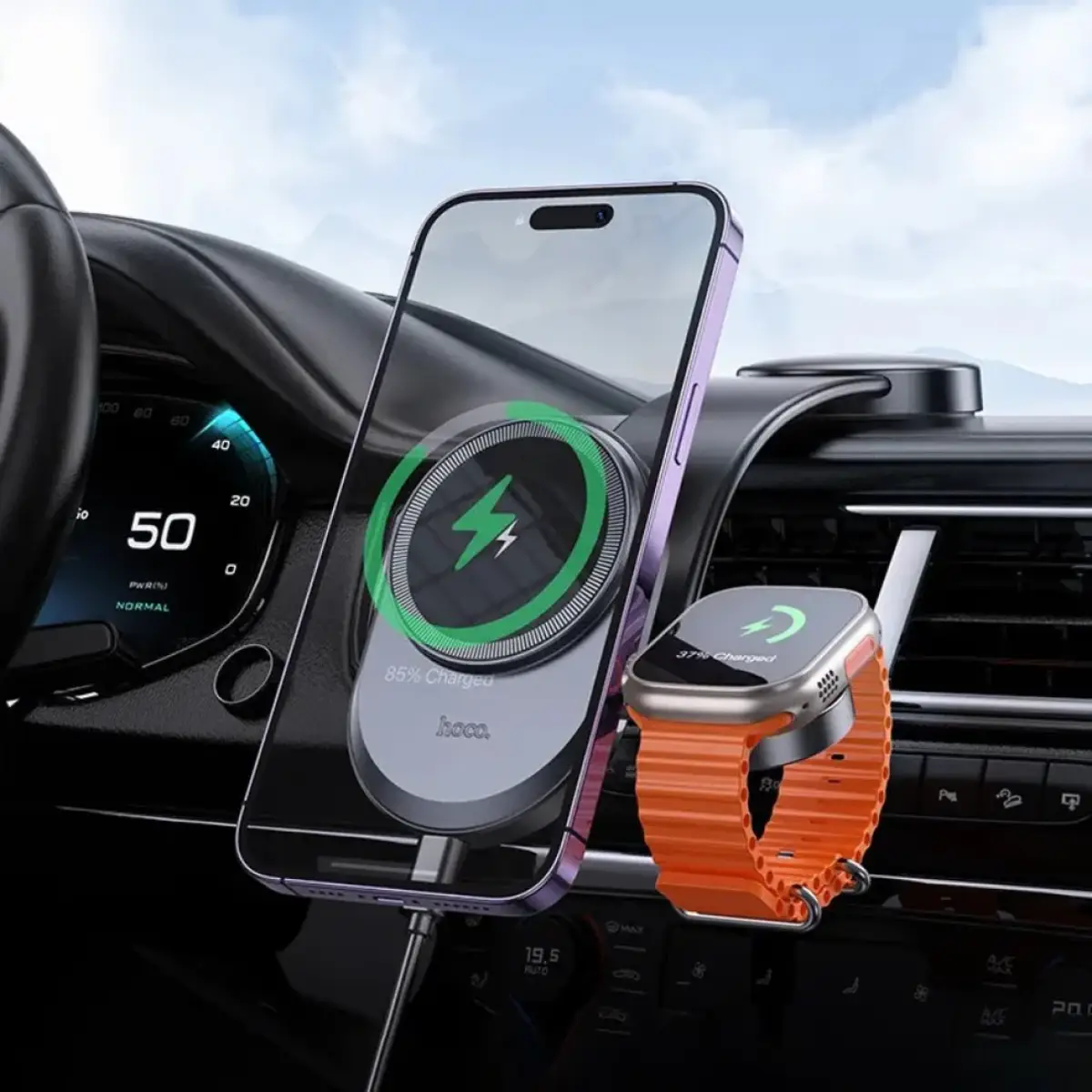Hoco HW28 2-in-1 Wireless Fast Charging Car Holder