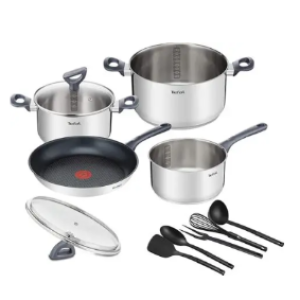 Tefal Daily Cook Cookware Set with Frying Pan 28 cm, Pots 20/24 cm and Saucepan 16 cm Stainless Steel