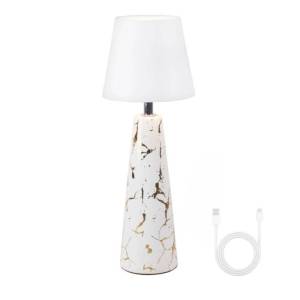 Beper Marble Battery Table Lamp, Marble Ceramic Design With Gold Detail
