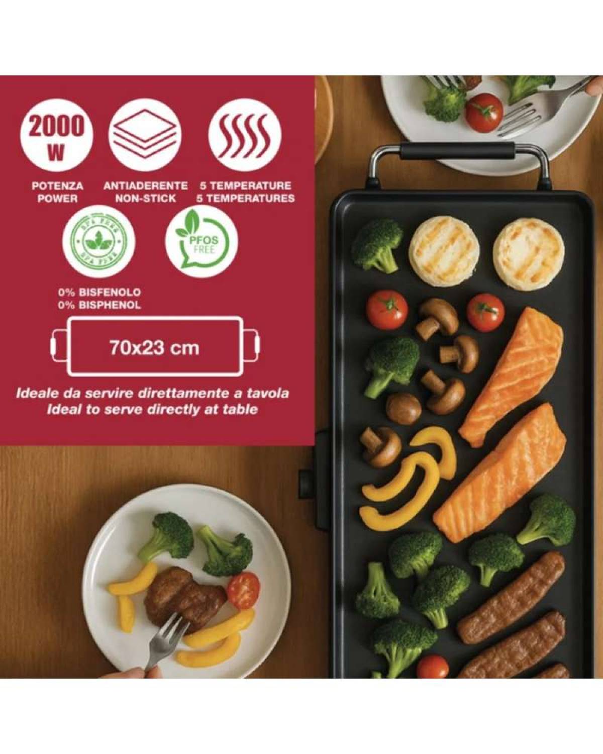 Beper Electric Teppanyaki Grill Plate Xl 70x23cm, Non-stick Grill