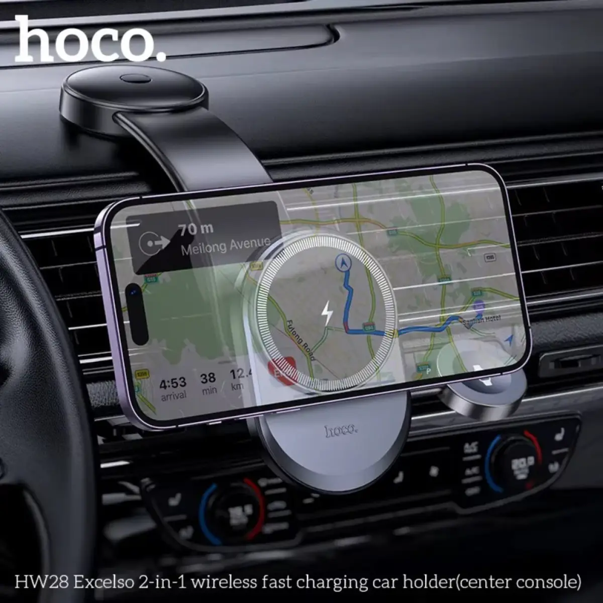 Hoco HW28 2-in-1 Wireless Fast Charging Car Holder