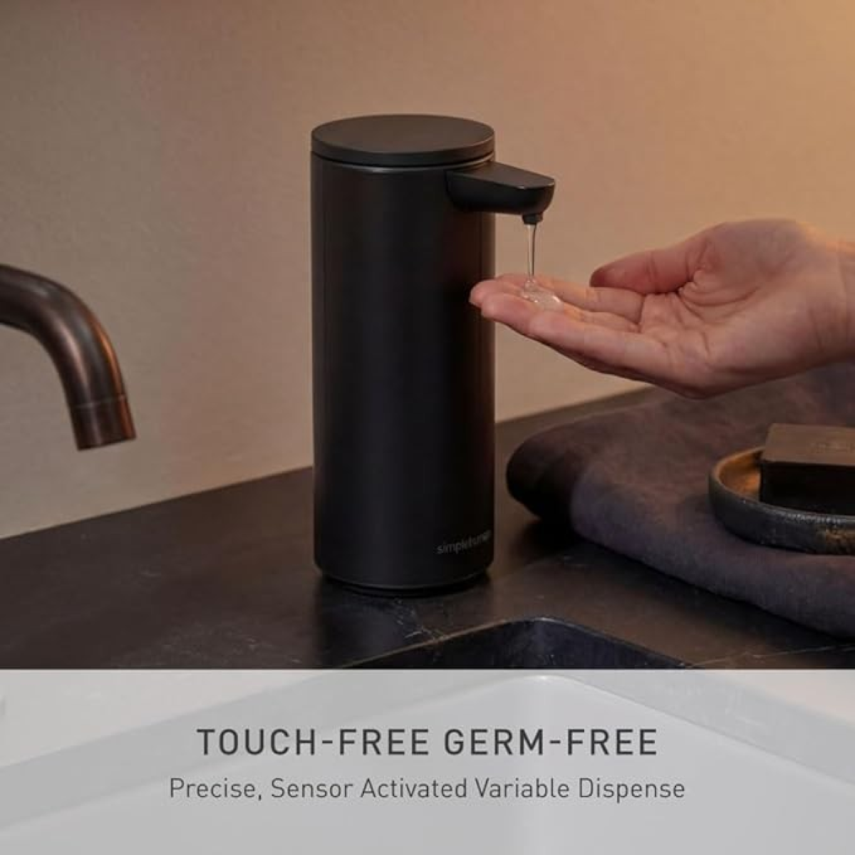 Simplehuman Touch-Free Automatic Rechargeable Sensor Pump, Matte Black Stainless Steel