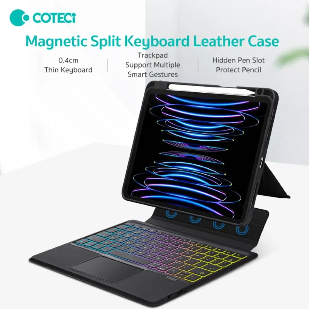 Apple iPad Pro 11 (iPad Air 11 M2) Coteci Magnetic Detachable Keyboard Case