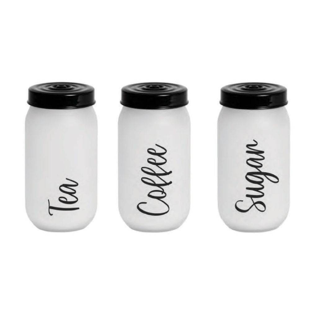 Herevin Decorated Canister 1000cc Set (tea-coffee-sugar) Black, 172541-020