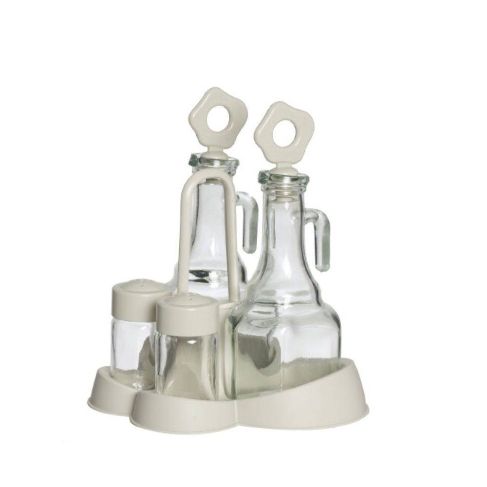 Herevin 2 Pcs Oil-inegar Bottle & 2pcs Salt Shaker 70cc Set Beige, 152071-590beige