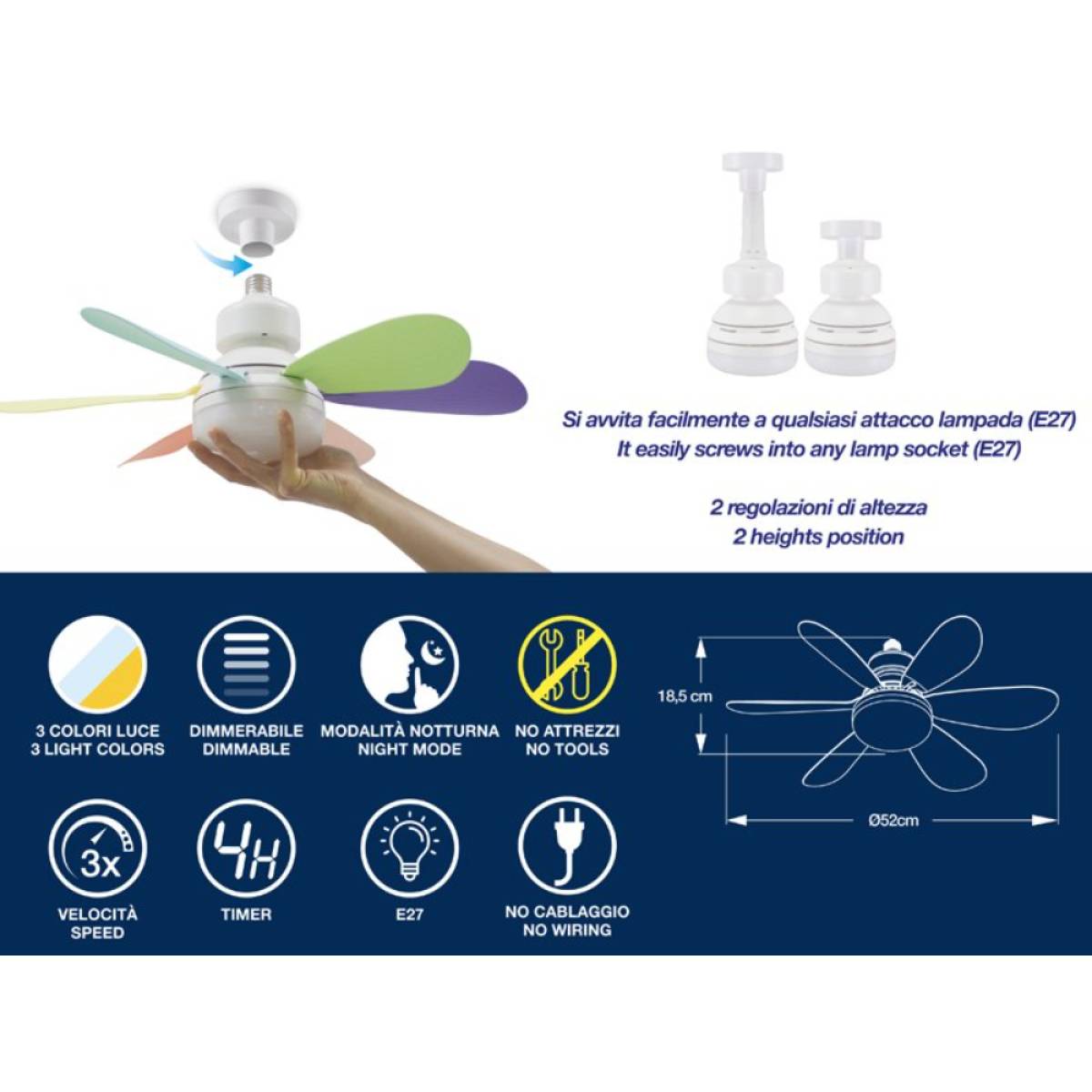 Beper Ceiling Fan, 40w, Lighting And Ventilation With Interchangeable Design, 2 Sets Of Blades, 3 Speeds, Remote Control, P206ven610
