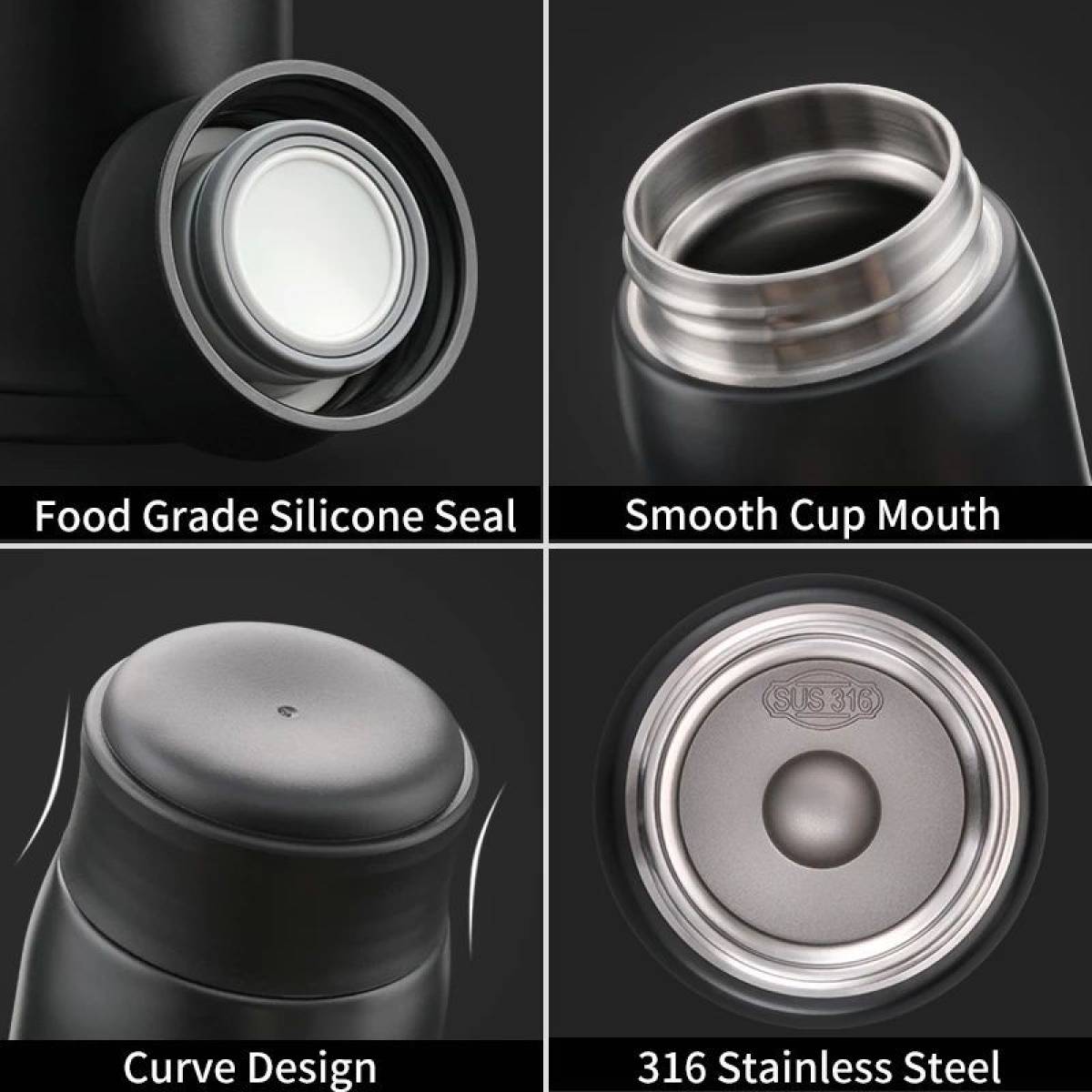 Uzspace Double Wall Thermos Stainless Steel Insulated Water Bottle X5 500ml #4075 Black.