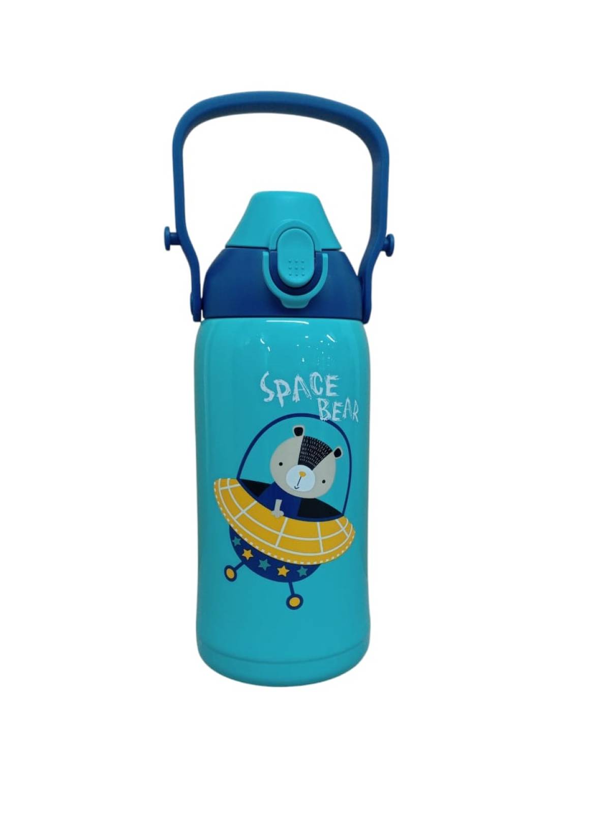 Uzspace Thermos Stainless Steel Water Bottle Kids 550ml Space Bear #2207 Blue.