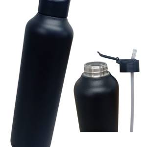 Uzspace Stainless Steel Water Bottle With Straw Lid 1100ml #4206 Black.