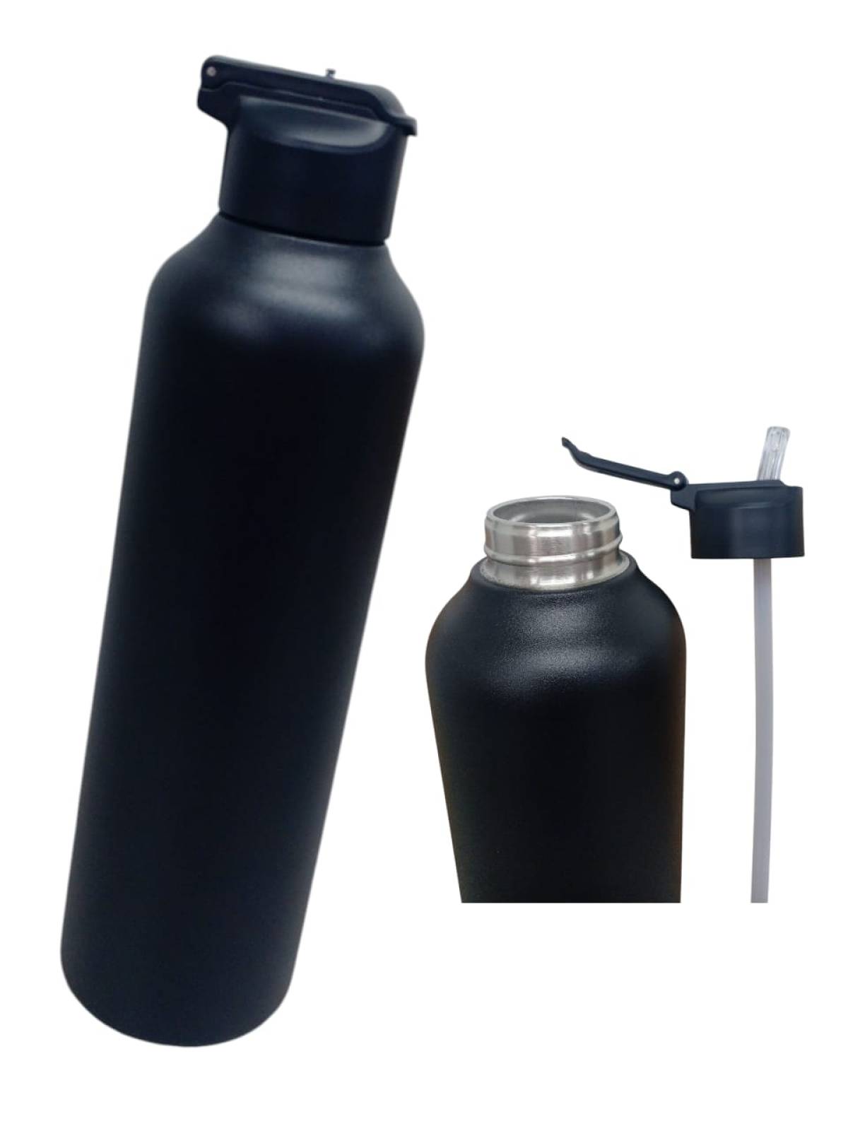 Uzspace Stainless Steel Water Bottle With Straw Lid 1100ml #4206 Black.
