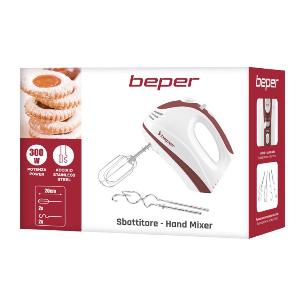 Beper Electric Whisk 300w, 5 Speeds, Turbo Function, 20cm Idel For Soft And Frothy Dough, P102sba101