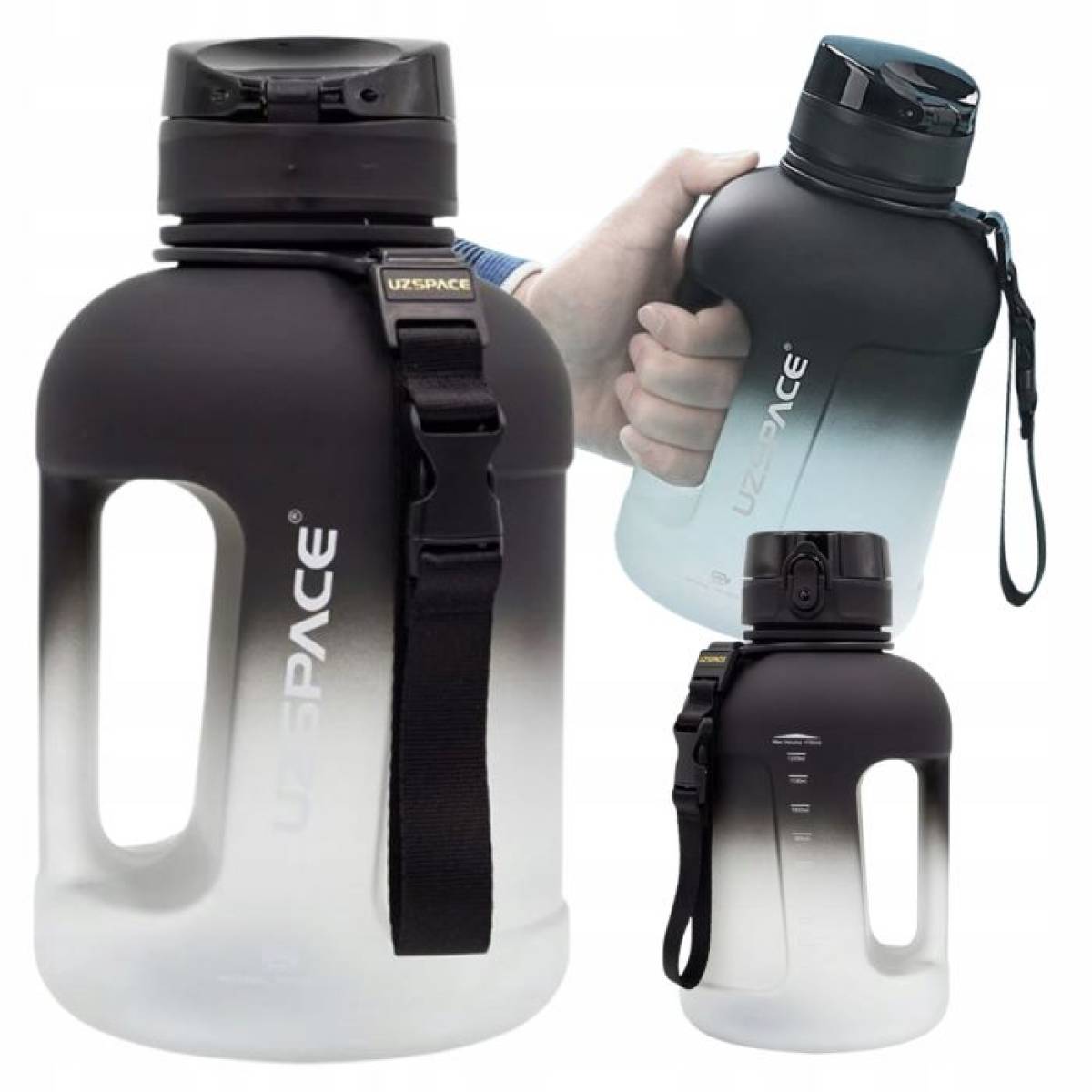 Uzspace Plastic Water Bottle Gallon 1700ml Bpa Free #3065 Black And White.