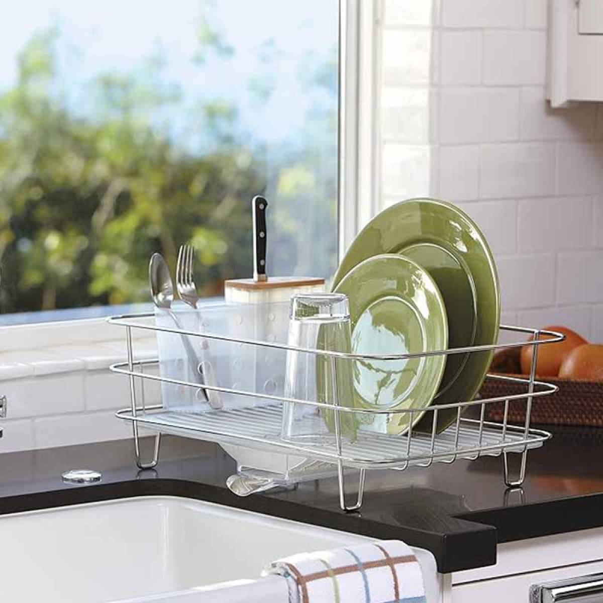 Simplehuman Slim Wire Frame Dishrack_brushed Steel_frosted Plastic_bamboo Knife Block