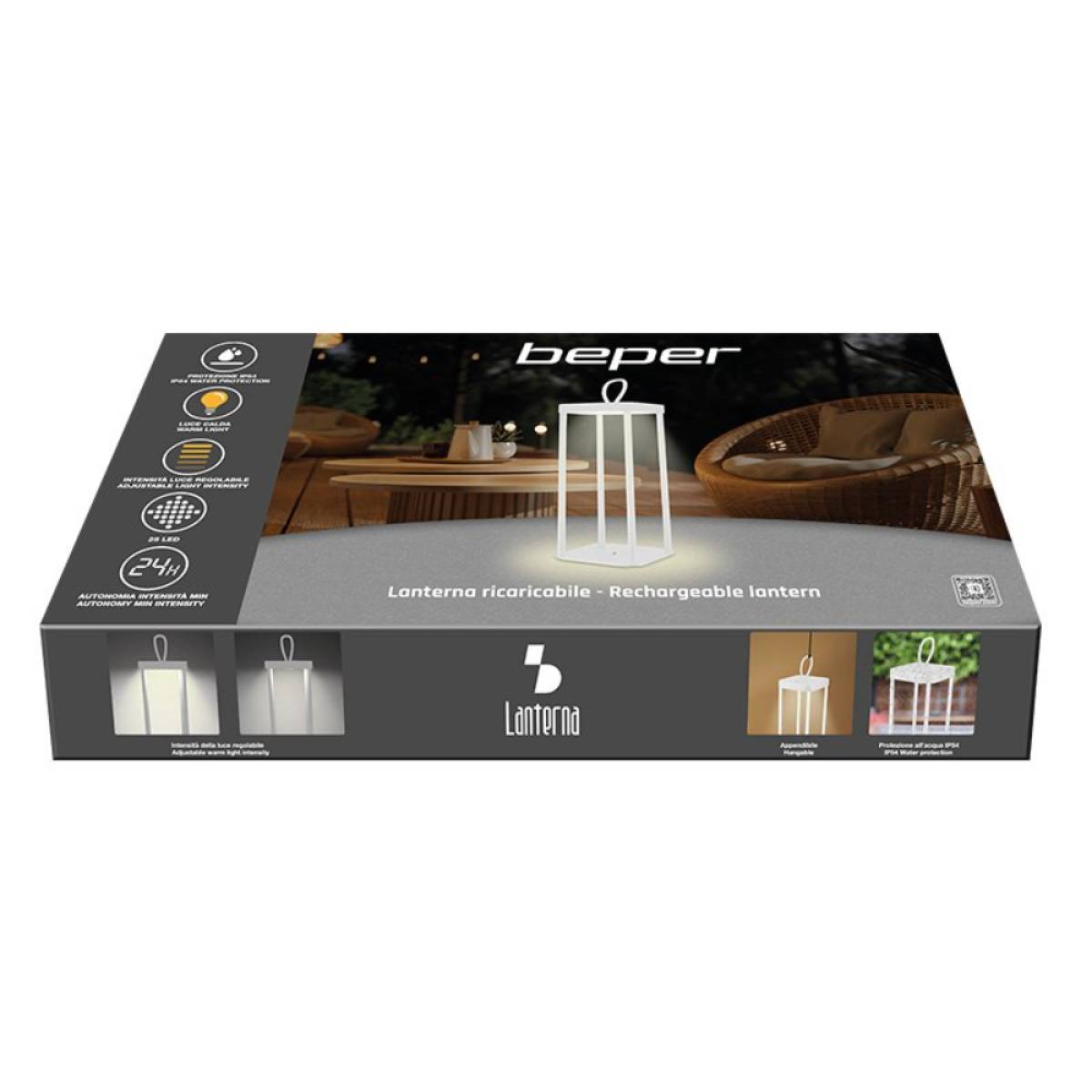 Beper Rechargeable Led Lantern For Outdoor And Indoor, Use, 25 Warm Light Leds, Usb Type-c Included Battery Life Up To 12 Hours, White, P207ili101