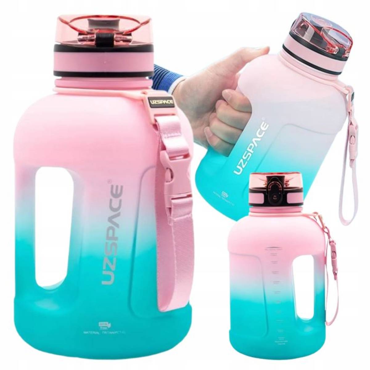Uzspace Plastic Water Bottle Gallon 1700ml Bpa Free #3065 Pink And Cyan.
