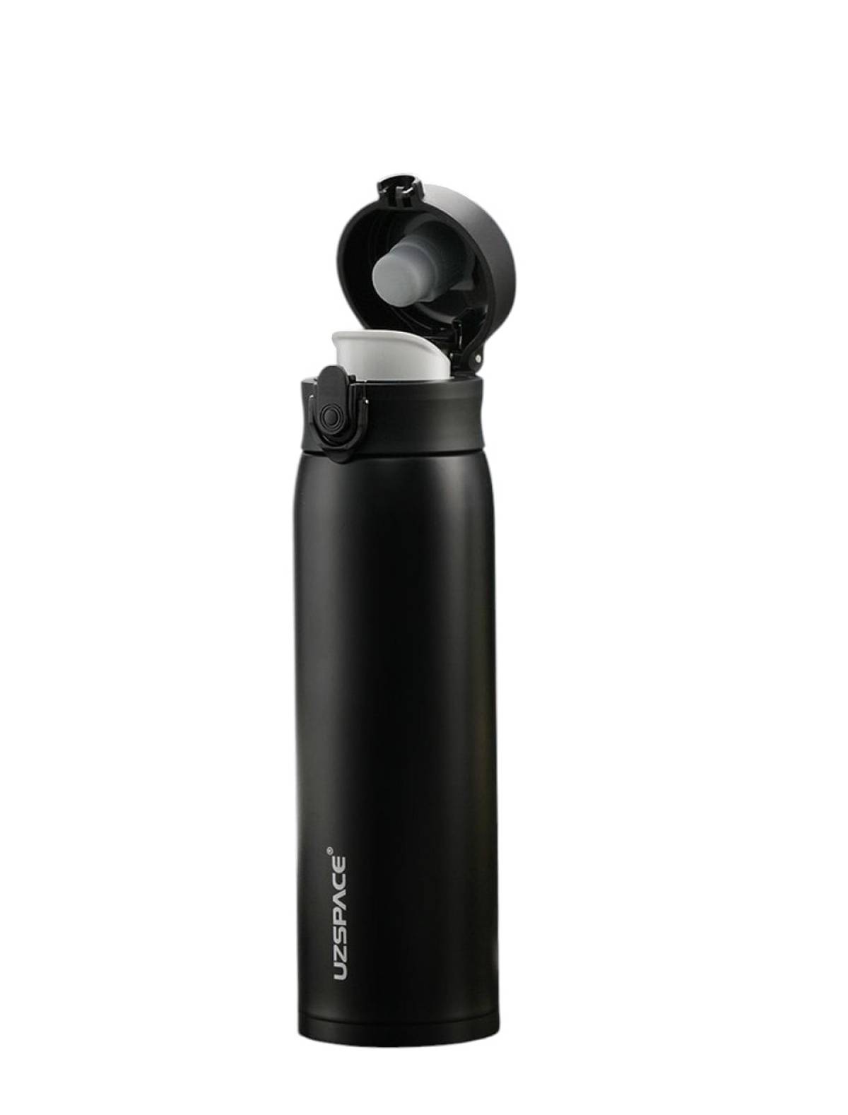 Uzspace Double Wall Stainless Steel Water Bottle Thermos Insulated 480ml #4076 Black.