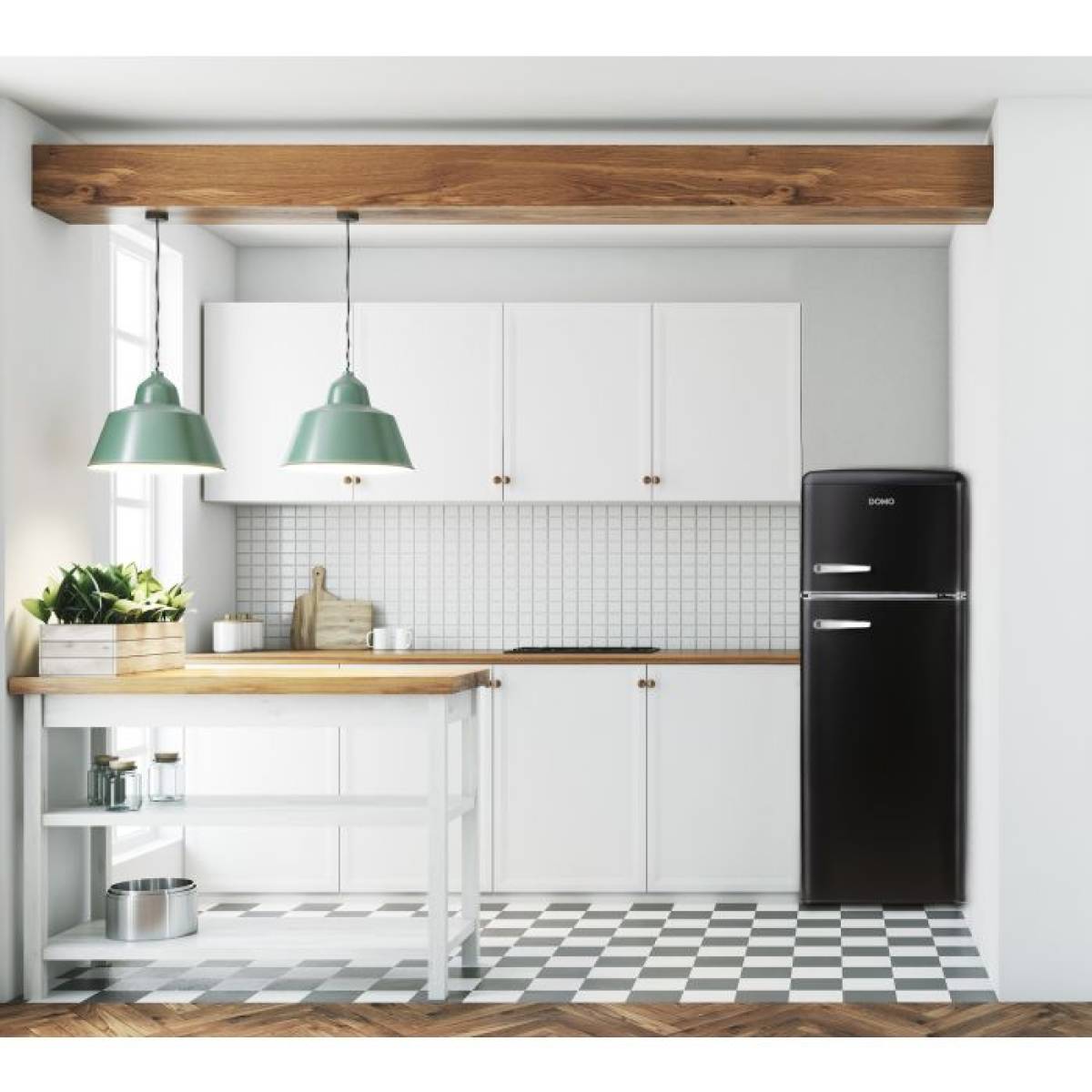 Domo Retro Fridge-freezer - D - 206 L - Black