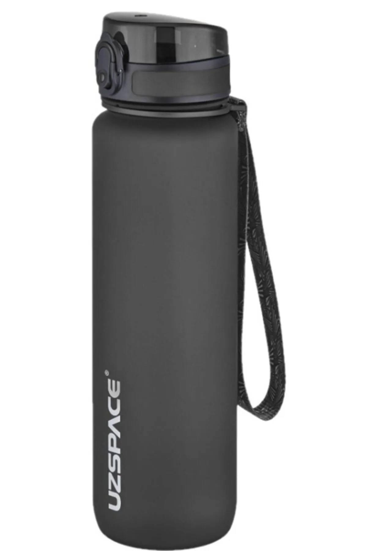 Uzspace Plastic Water Bottle Colorful Frosted 1000ml Tritan Bpa Free #3038 Black.