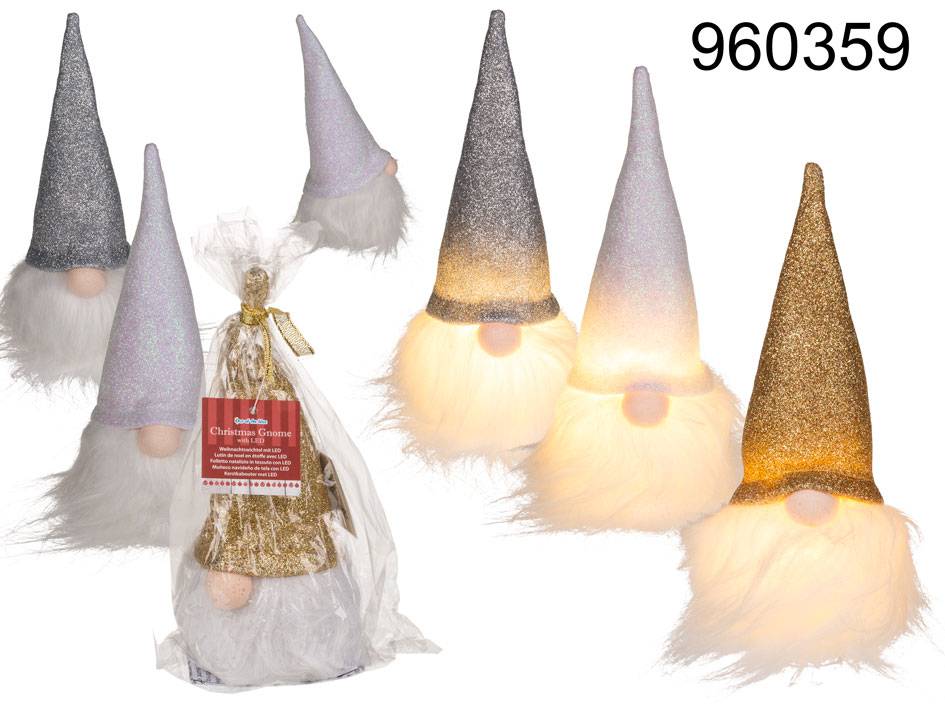 Out Of The Blue, Fabric Christmas Gnome 18 X 7 Cm With Led 960359 Silver