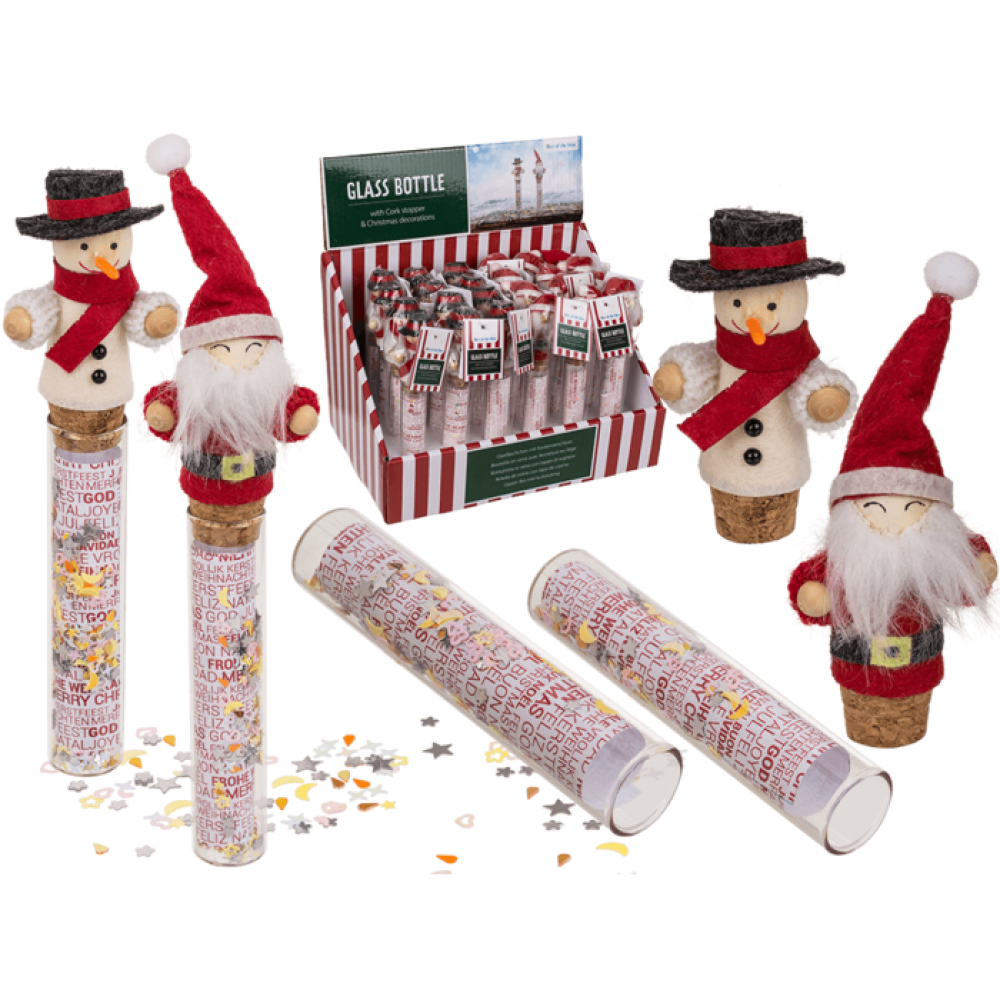 Out Of The Blue, Glass Mini Bottle With Cork Stopper 17 Cm, Christmas Decorations 946260 Snowman Design