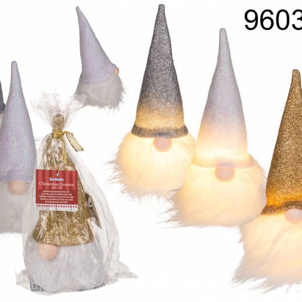 Out Of The Blue, Fabric Christmas Gnome 18 X 7 Cm With Led 960359 White