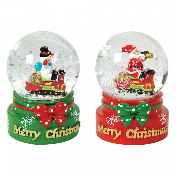 Out Of The Blue, Polyresin Snow Globe 4cm Christmas Figures On Green Base With Ribbon 946113