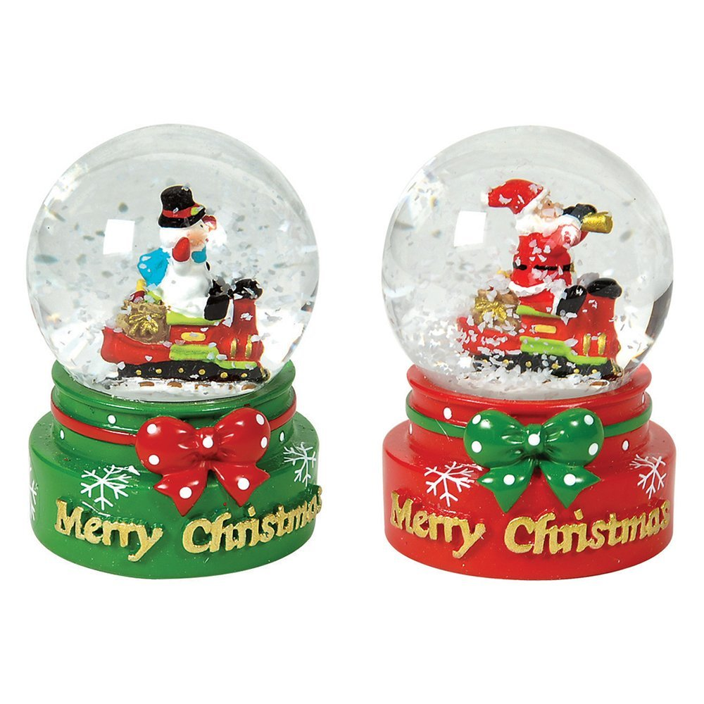 Out Of The Blue, Polyresin Snow Globe 4cm Christmas Figures On Green Base With Ribbon 946113