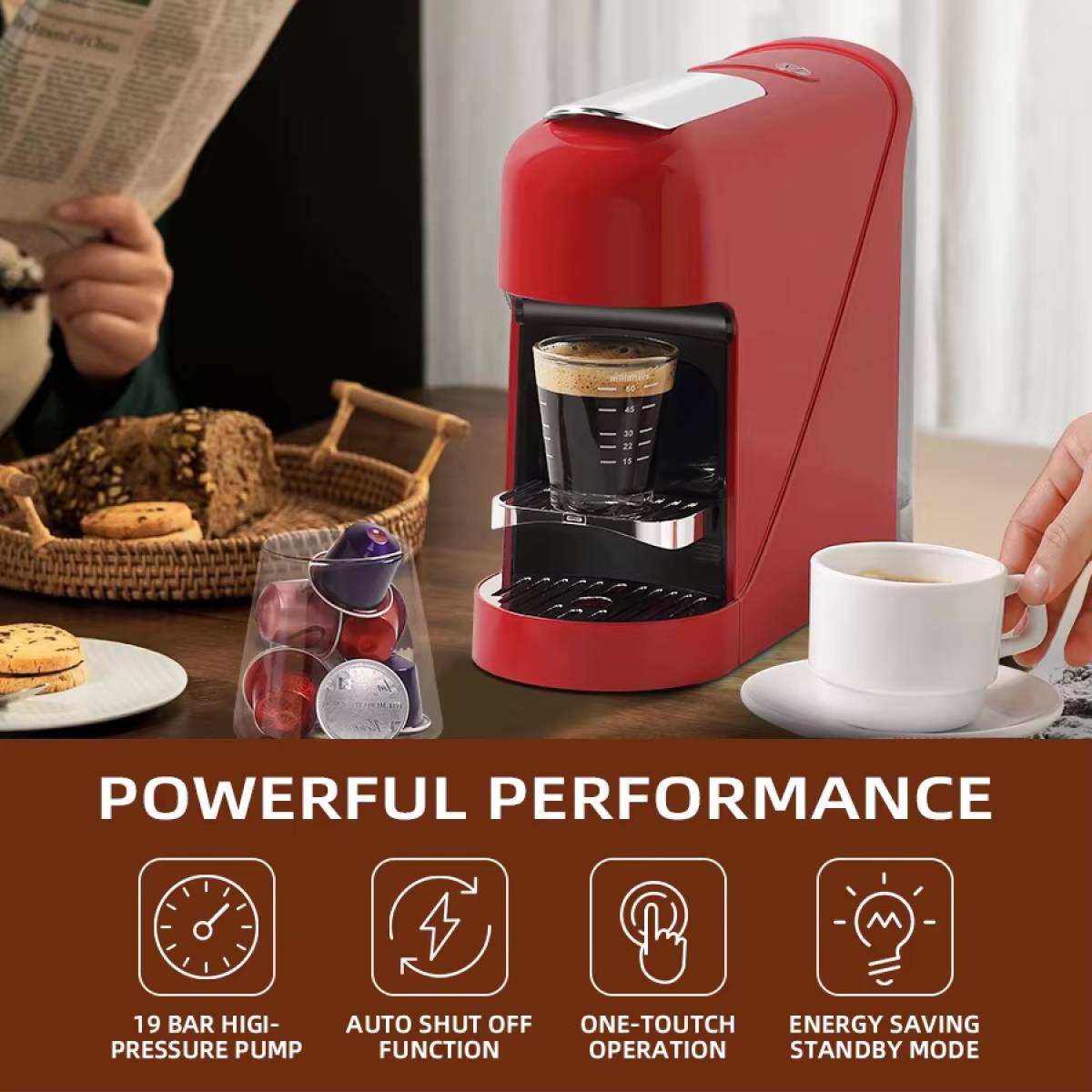 Campomatic Capsule Nespresso Machine Red