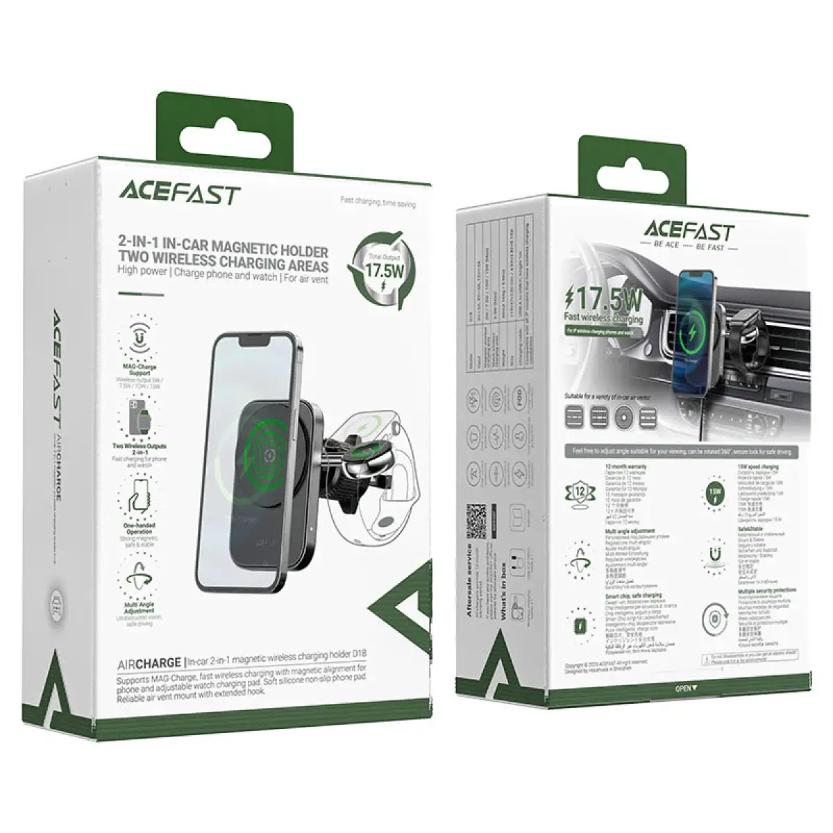 AceFast AirCharge Fast Wireless Charger Car Mount Holder D18
