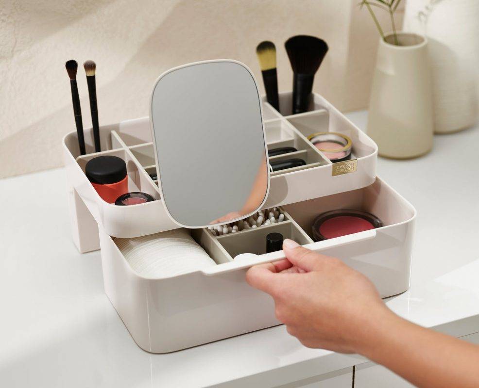 Joseph Joseph Viva Pedestal Mirror With Cosmetic Organiser, Large