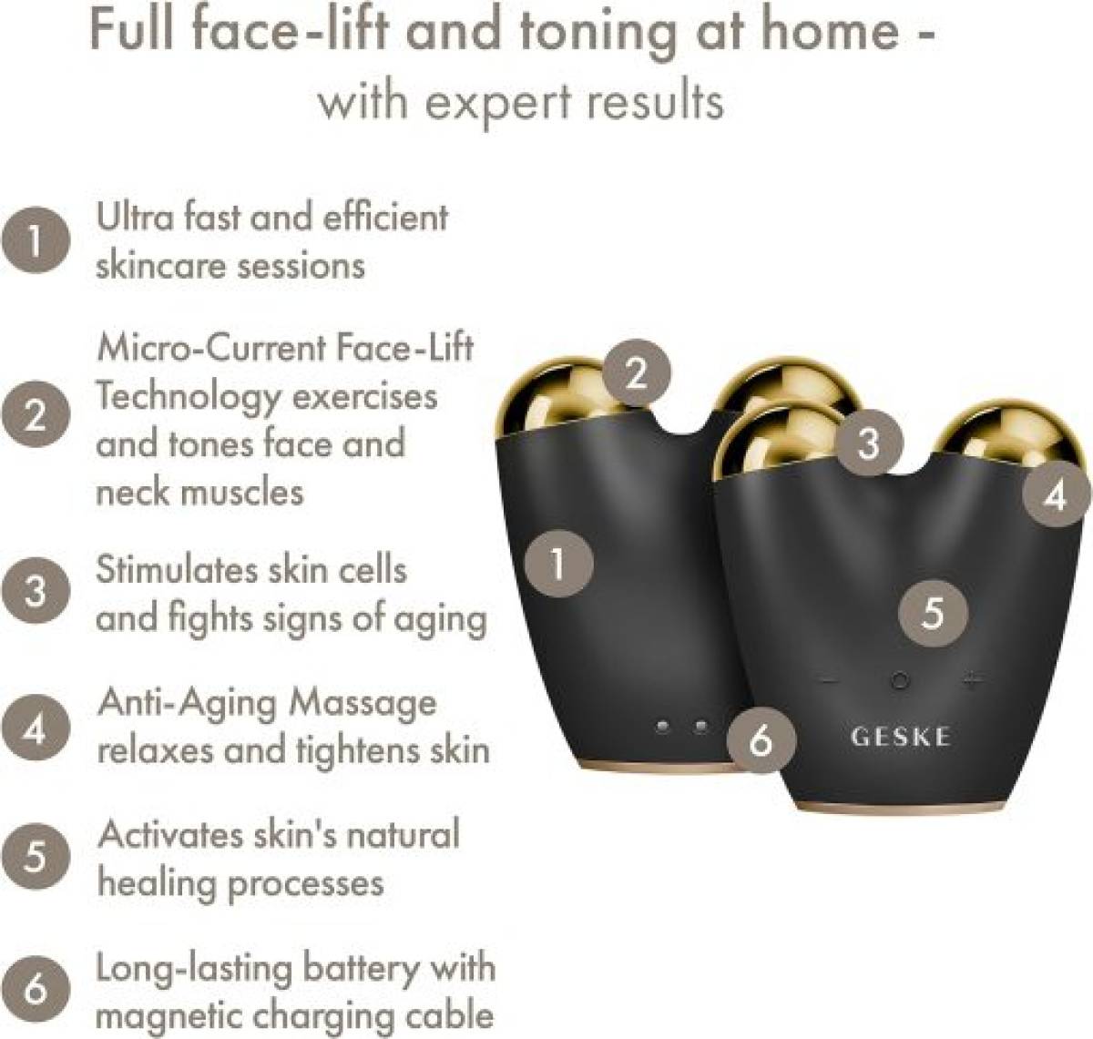GESKE 000015 MicroCurrent & MicroDermabrasion Face-Lifter | 6 in 1