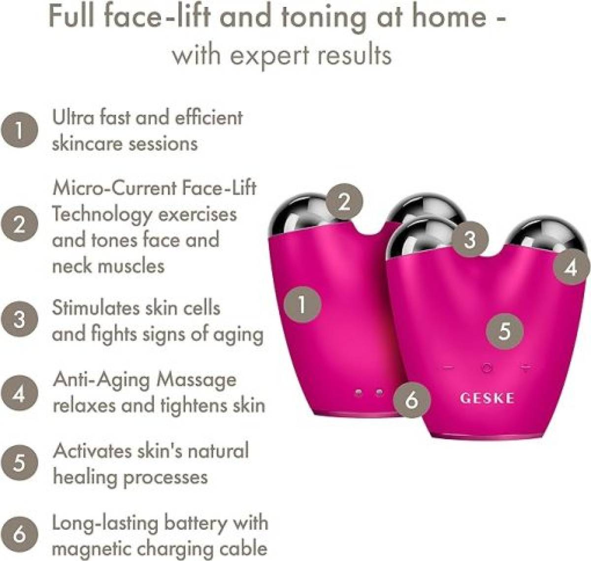 GESKE 000015 MicroCurrent & MicroDermabrasion Face-Lifter | 6 in 1