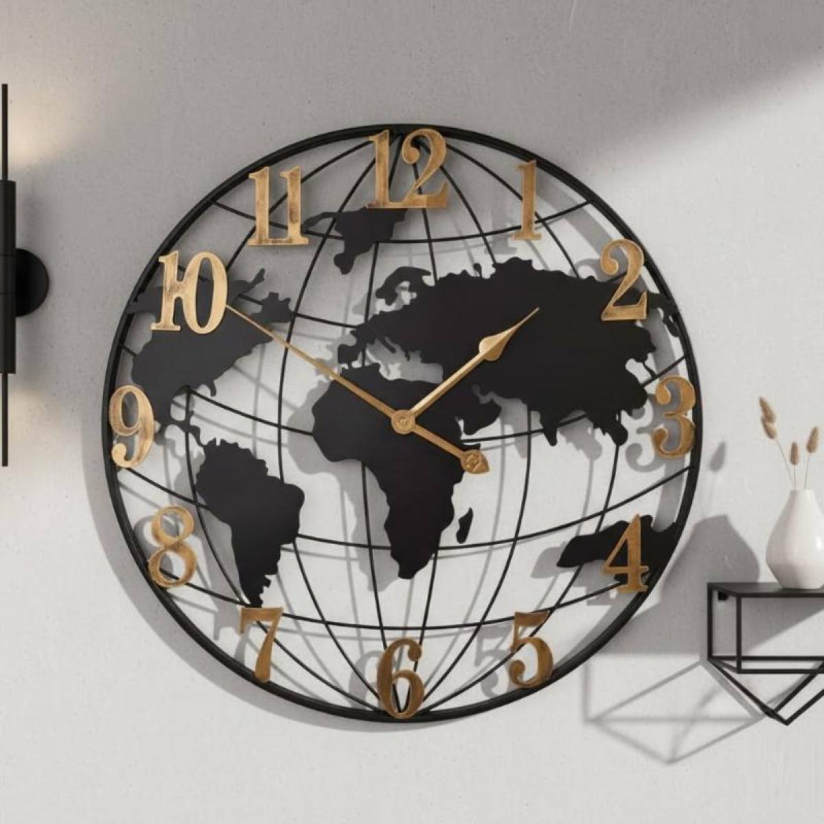 Large 76 Cm World Map Wall Clock – Metal Silent Quartz Clock For Modern Interiors, Sk957