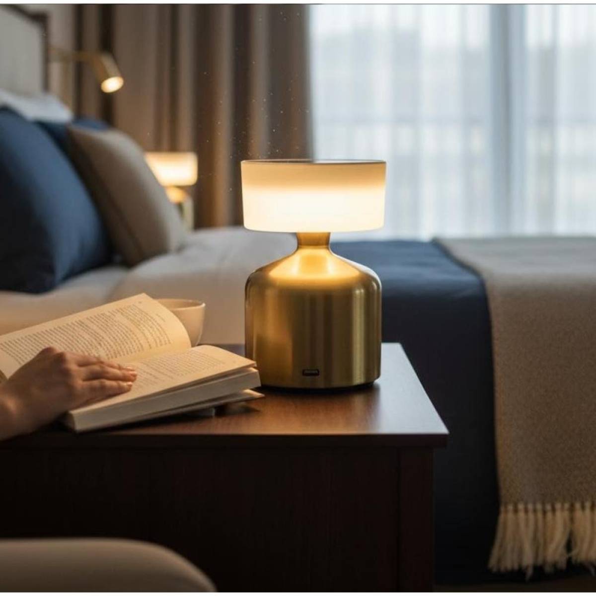 Versatile Gold Cordless Table Lamp – 13 cm, Touch Control, 3 Light Levels, Sk1951412