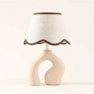 Stone Sculptural Table Lamp – 37 Cm, Ruffled Shade, Sk923