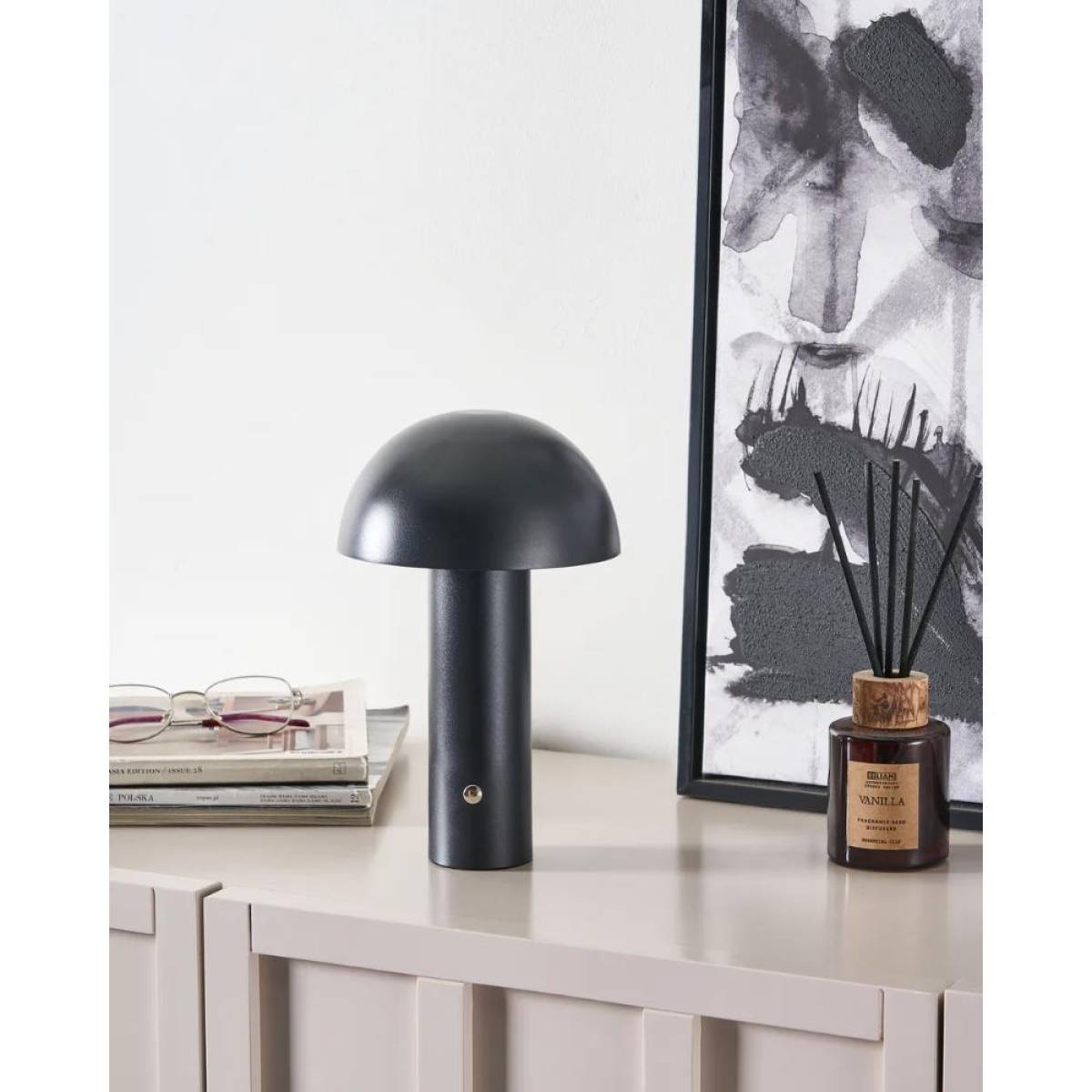 Black Wireless Mushroom Led Table Lamp 22 cm With Touch Dimming, Sk195145