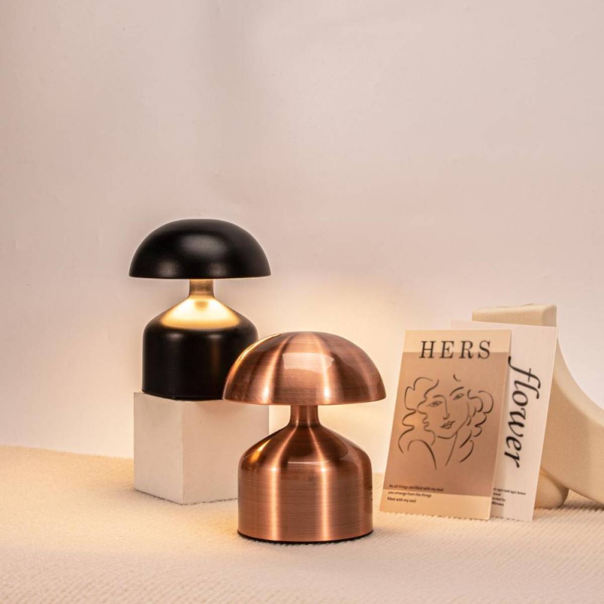 Modern Rose Gold Mushroom Led Table Lamp – 13 cm, 3 Adjustable Light Levels, Sk1951415