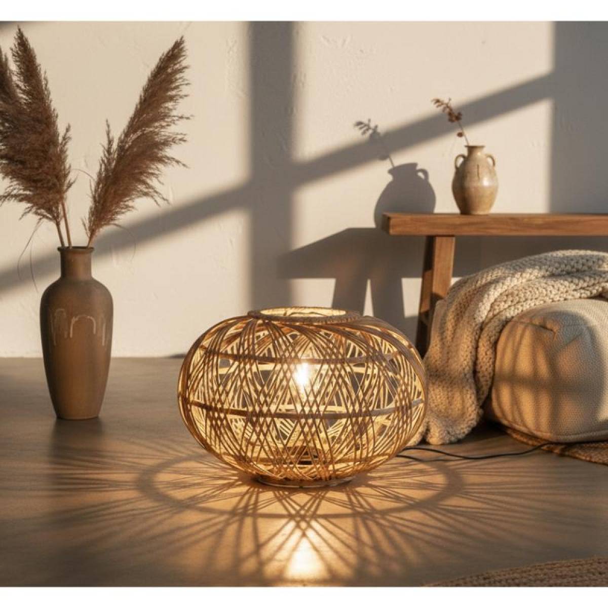Boho Rattan Pendant Lamp 22×49 Cm, Natural Woven Hanging Shade, Sk967